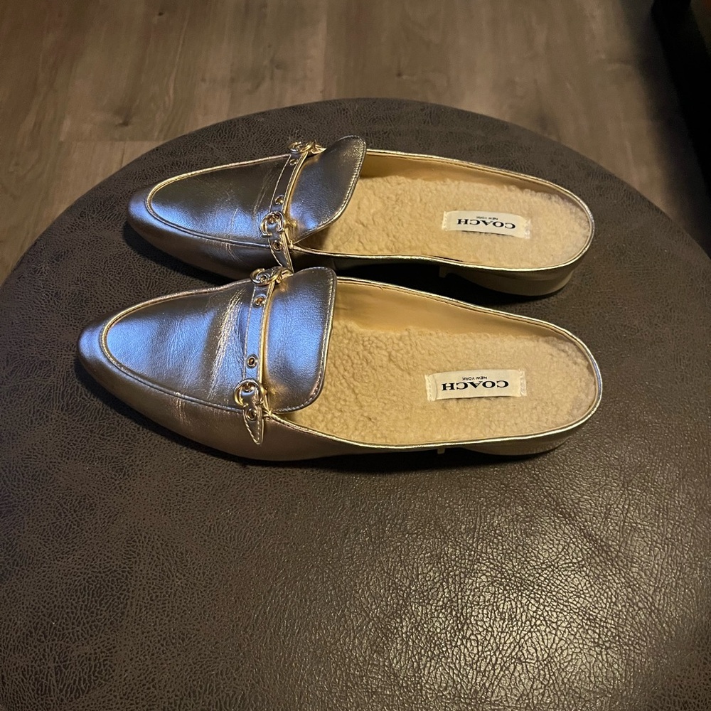 Coach Women's Metallic Gold Mules